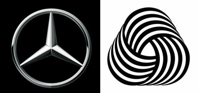 Mercedes と Woolmark のロゴのデザイン例