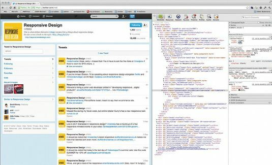 Рисунок D. Здесь страница Twitter с адаптивным дизайном стала плавной с помощью инспектора Chrome.